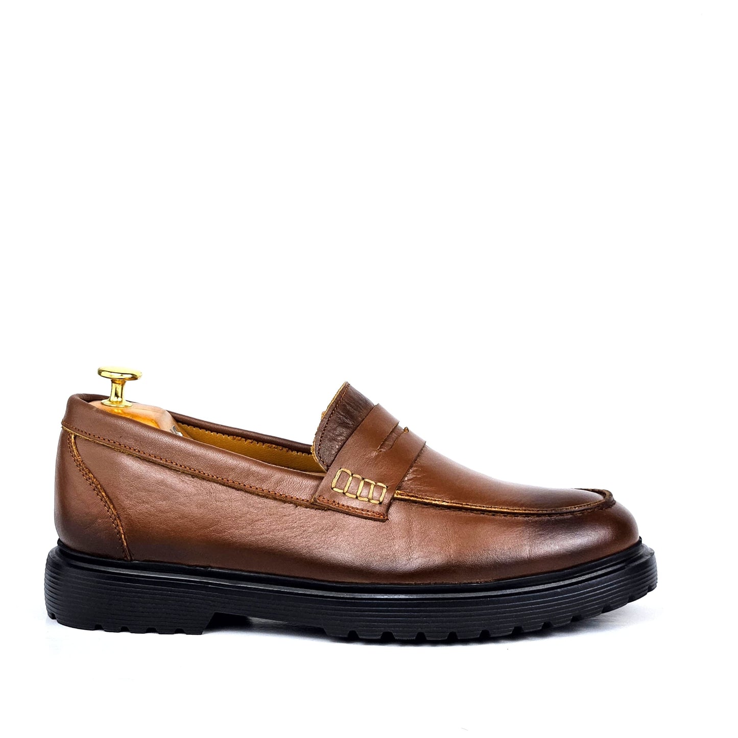 066 Chaussures Homme Mocassins sports en cuir tabac