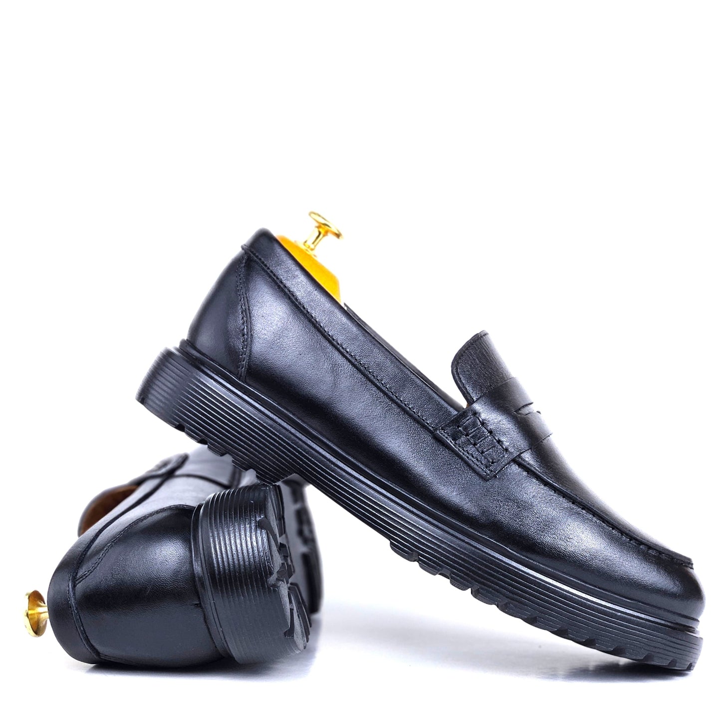 066 Chaussures Homme Mocassins sports en cuir noir