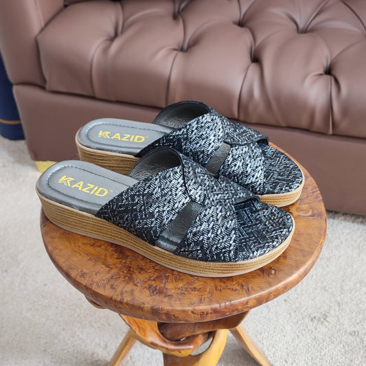 081 sandale kazid cuir  femme navy gris