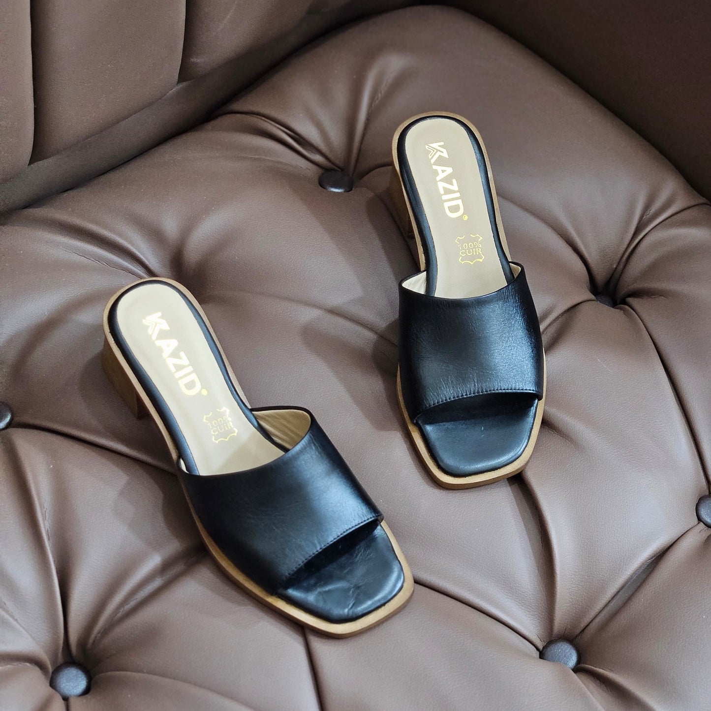 086 sandale kazid cuir  femme noir