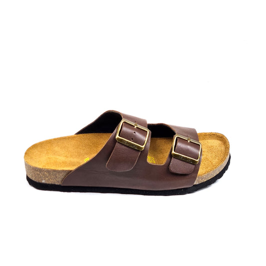 043 sandale confort en cuir homme marron