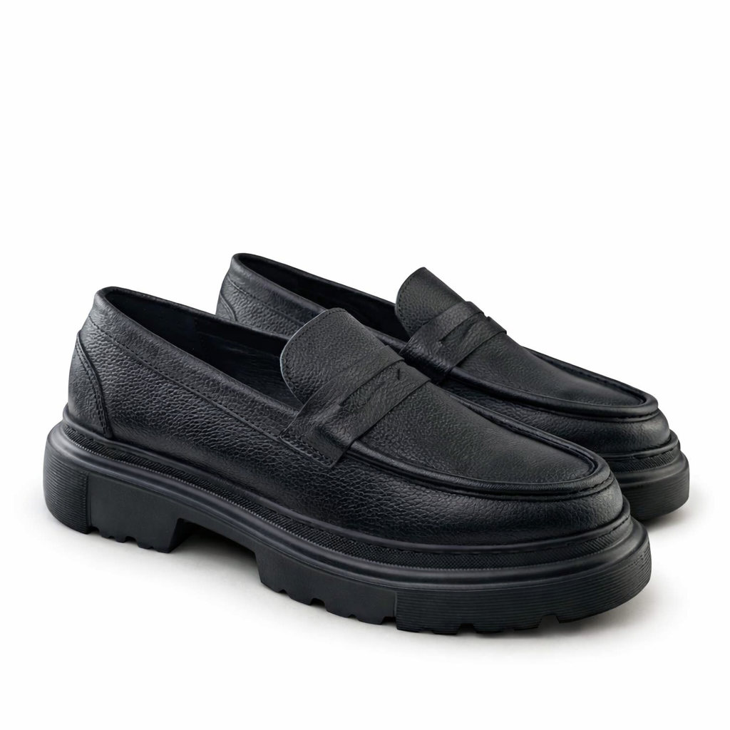 049 Chaussures Homme Mocassins sports en cuir noir