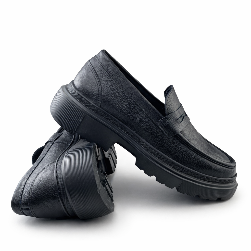 049 Chaussures Homme Mocassins sports en cuir noir