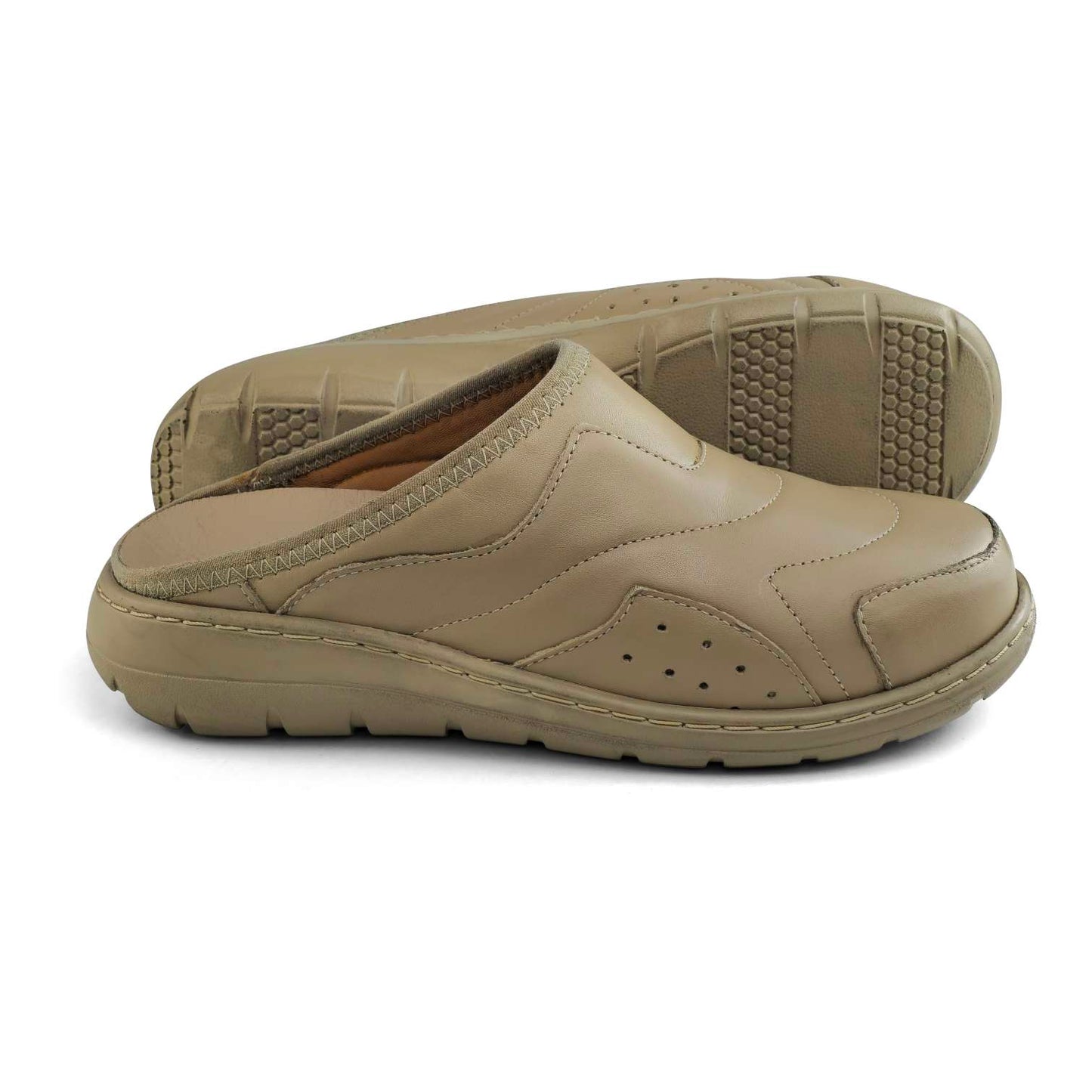 0501 sabot confort en cuir  femme beige
