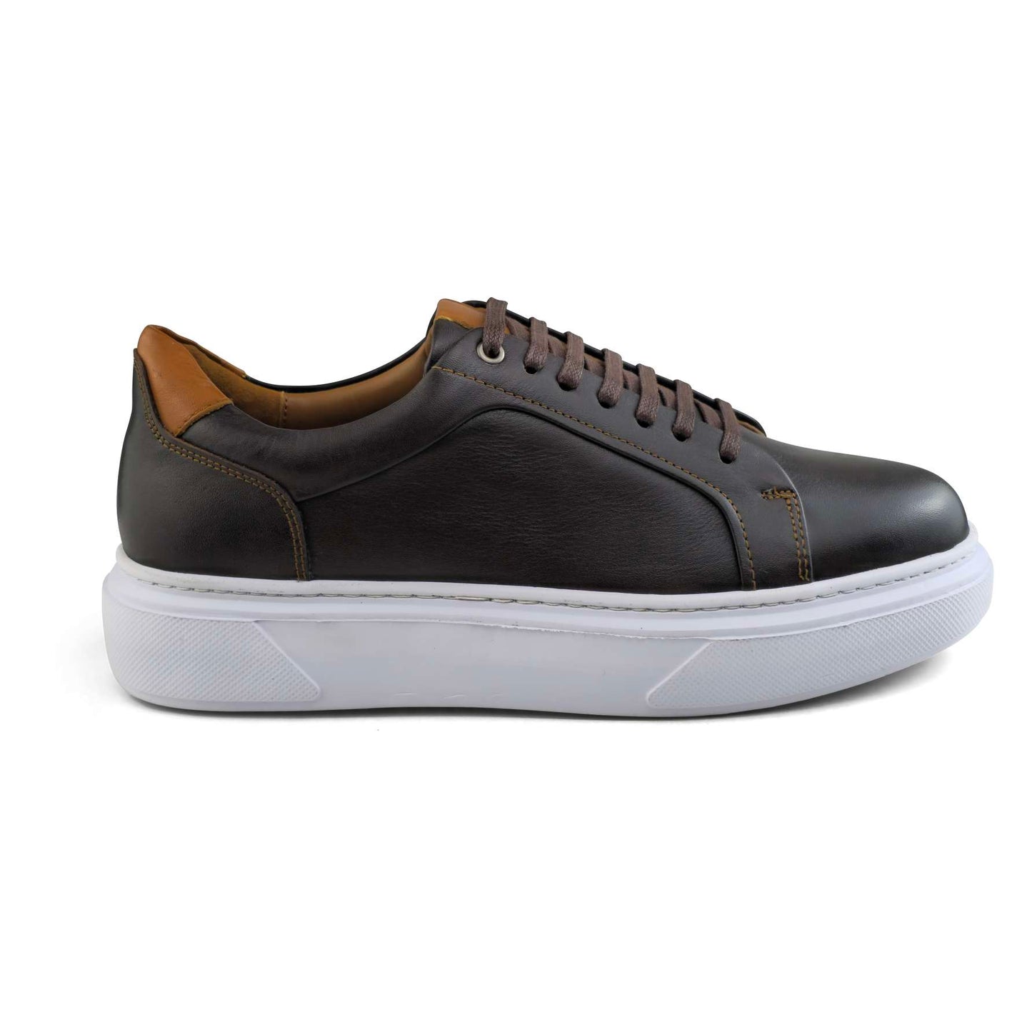 038 Chaussure Sneaker Homme en cuir noir/marron