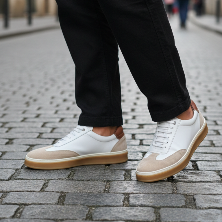 0235 Chaussure Sneaker Homme en cuir  blanc