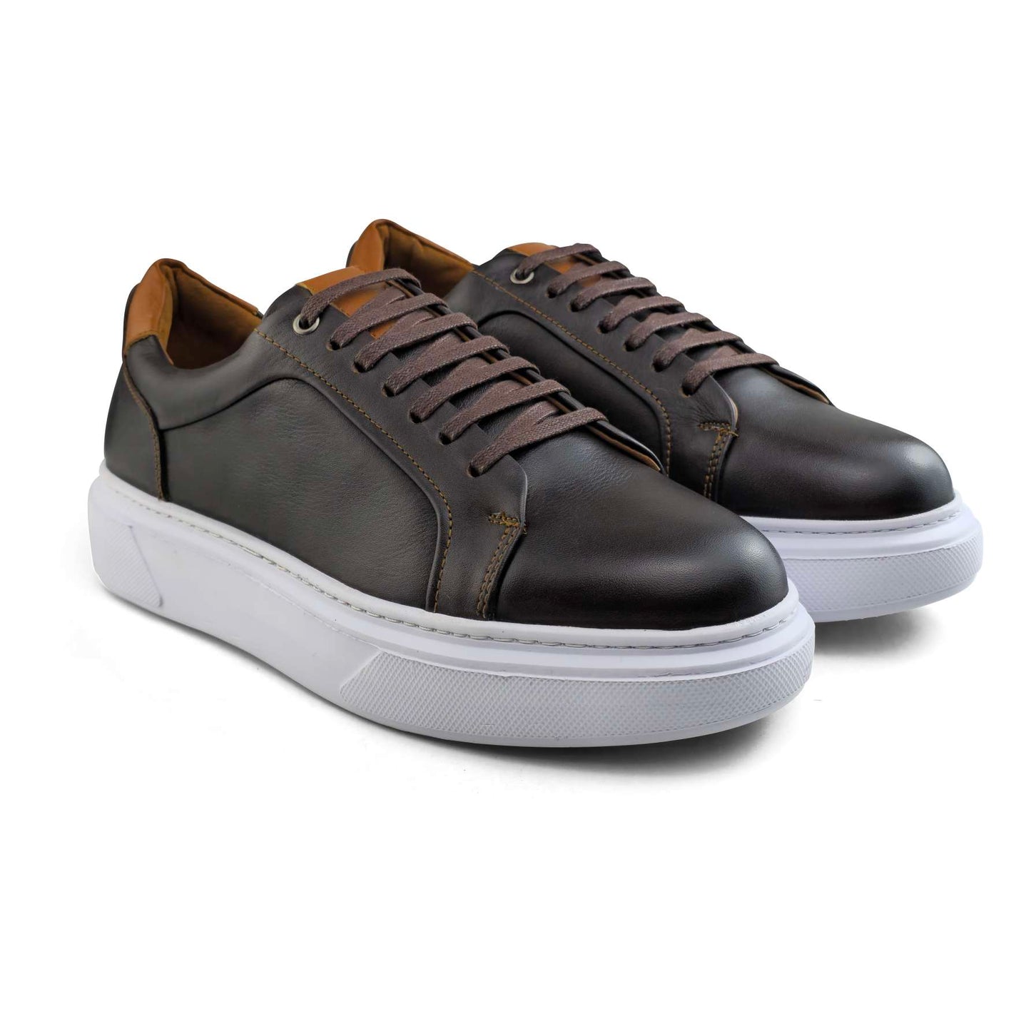 038 Chaussure Sneaker Homme en cuir noir/marron