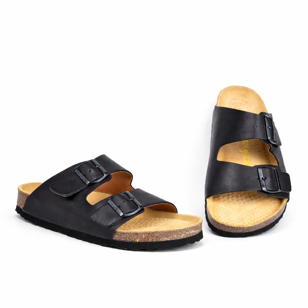 043 sandale confort en cuir homme noir