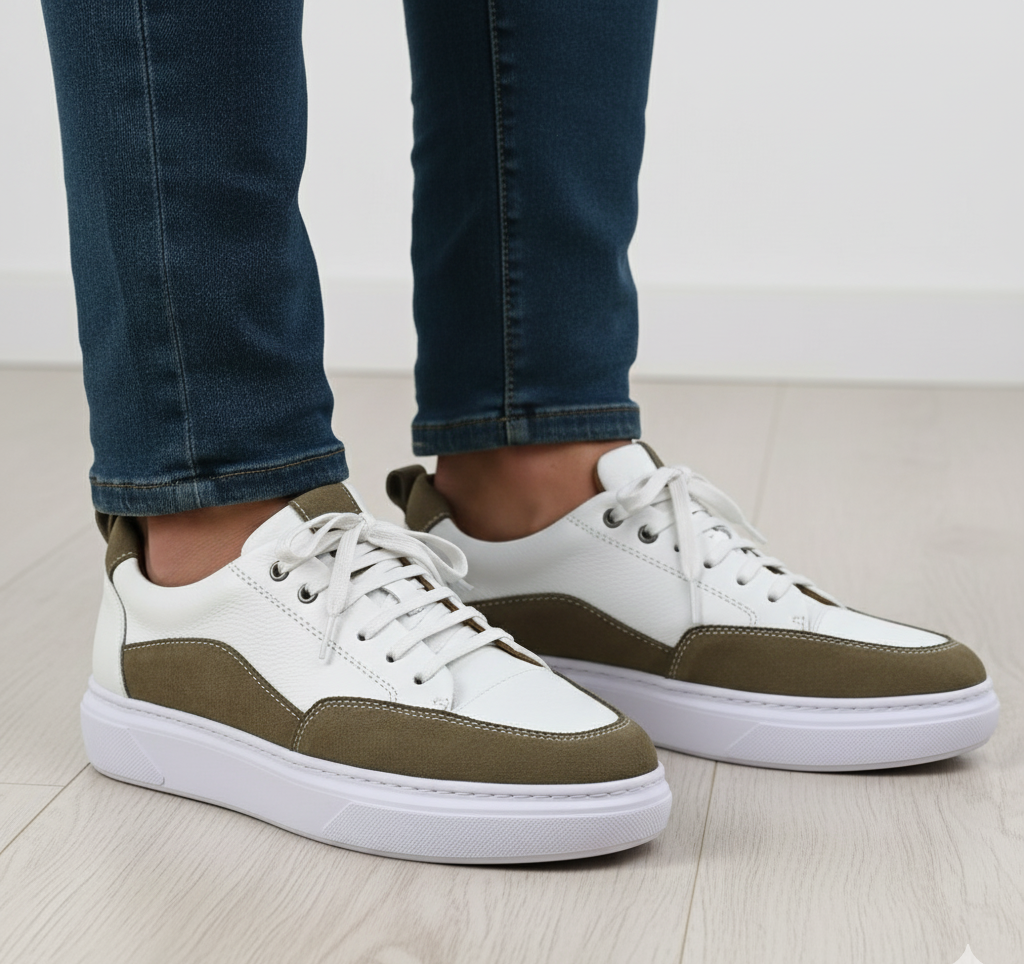 0234 Chaussure Sneaker Homme en cuir  blanc