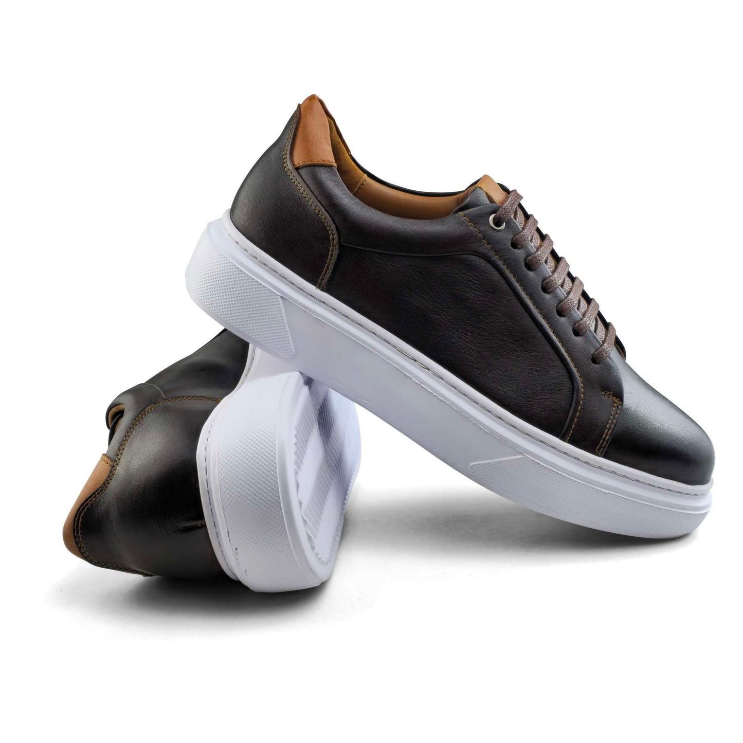 038 Chaussure Sneaker Homme en cuir noir/marron