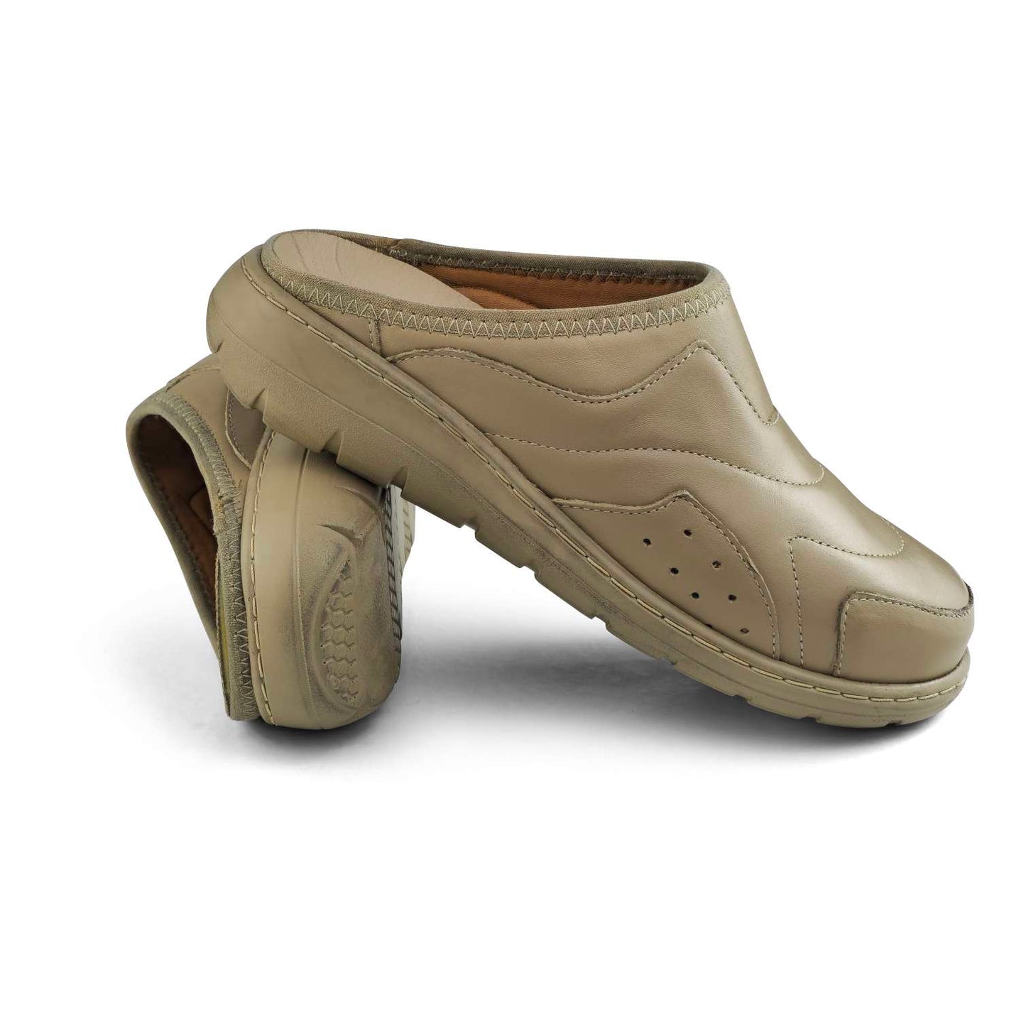 0501 sabot confort en cuir  femme beige