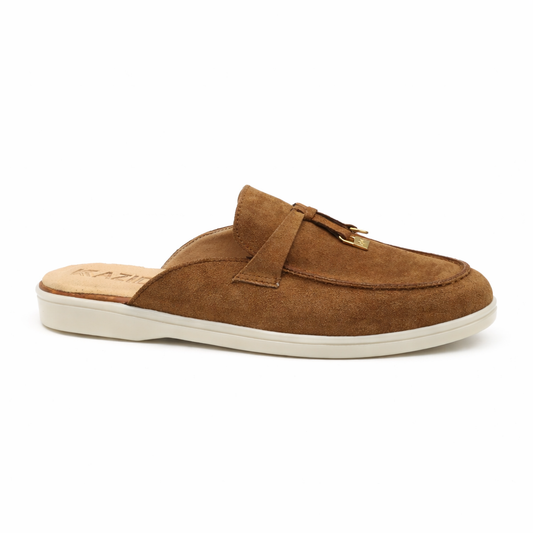 0119 mule Femme en cuir daim beige camel