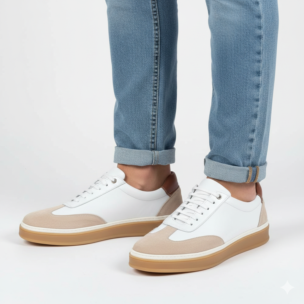 0235 Chaussure Sneaker Homme en cuir  blanc