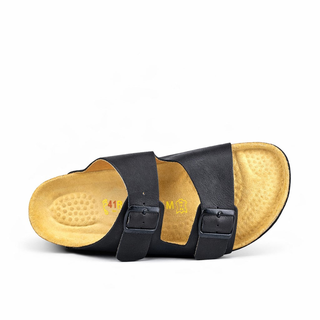 043 sandale confort en cuir homme noir