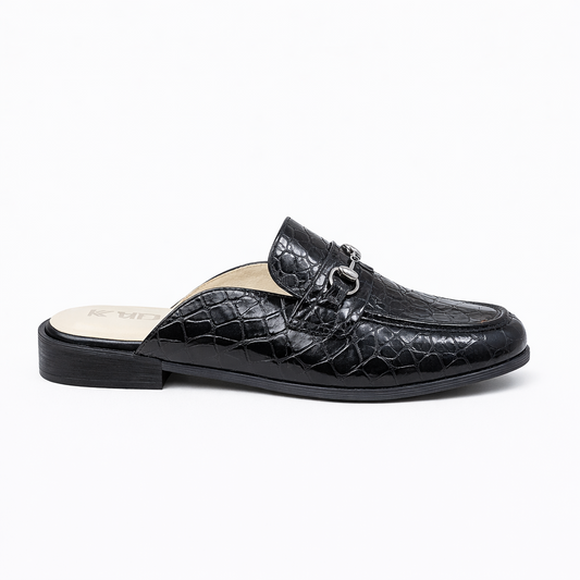 0118 mule en cuir  Femme noir croco