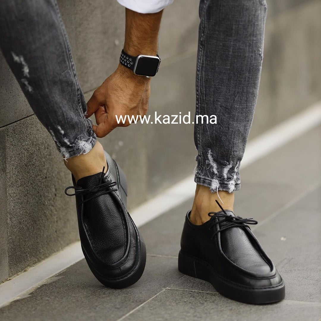 0220 Chaussure Sneaker Homme en cuir  noir