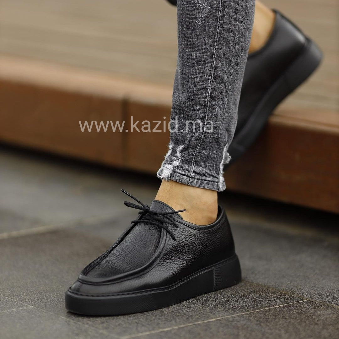 0220 Chaussure Sneaker Homme en cuir  noir