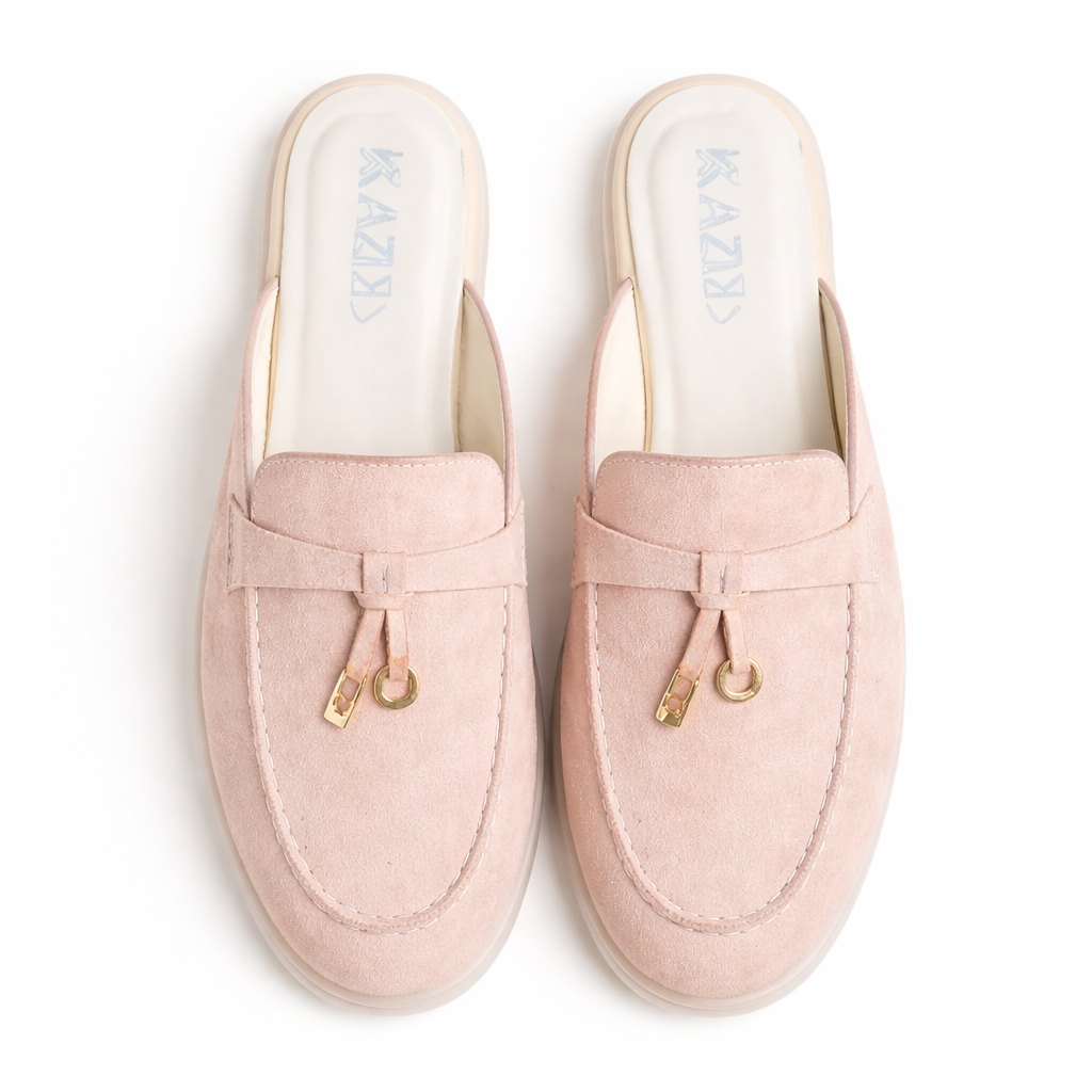 0119 mule Femme en cuir daim rose bebe